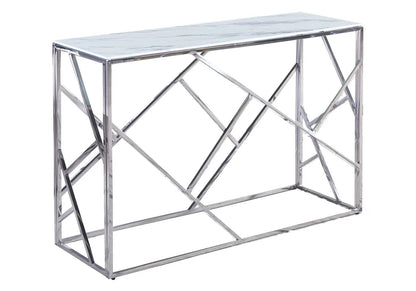 Console design en métal chromé et marbre blanc | Zenvia