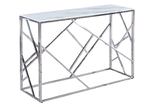 Console design en métal chromé et marbre blanc | Zenvia