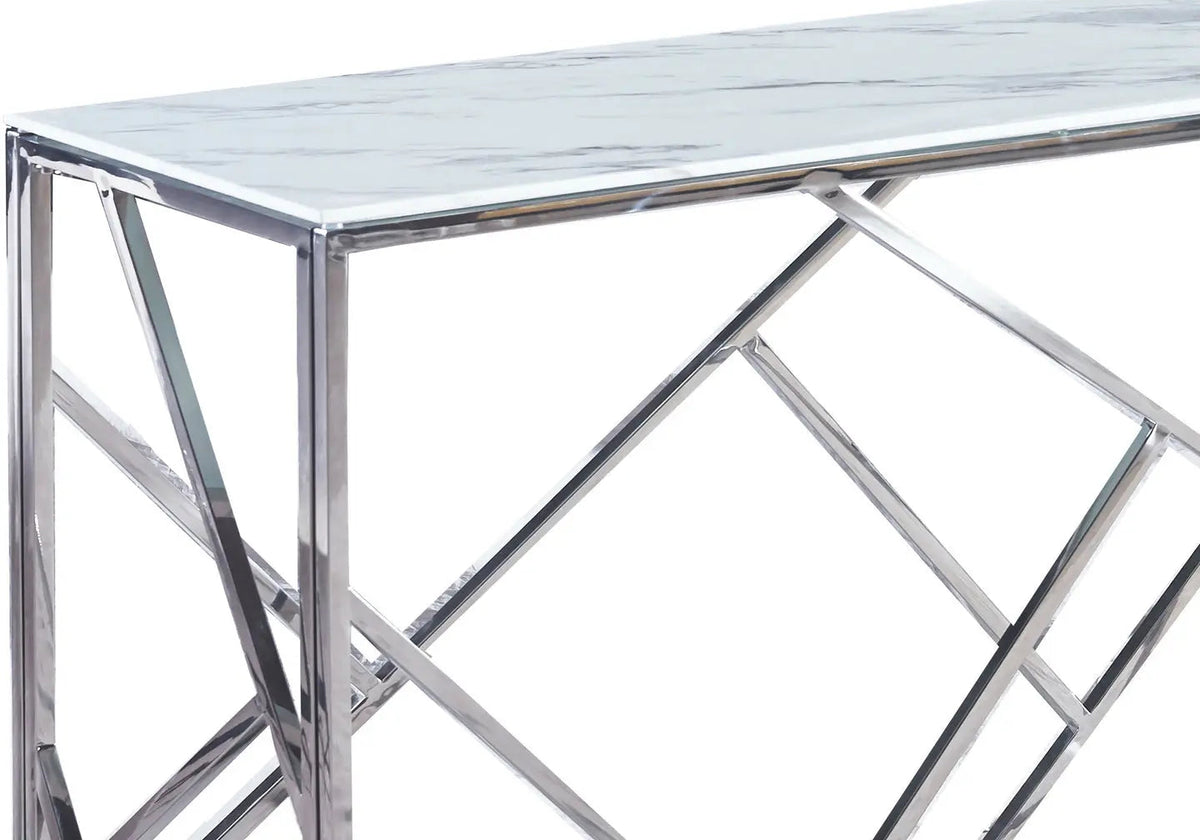 Console design en métal chromé et marbre blanc | Zenvia