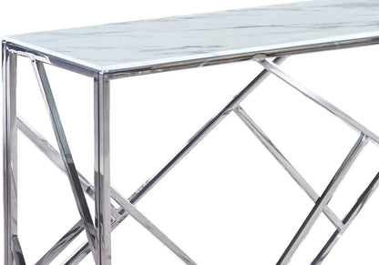 Console design en métal chromé et marbre blanc | Zenvia