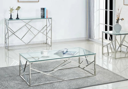 Console design en métal chromé et marbre blanc | Zenvia
