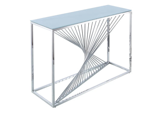 Console design acier chromé et verre blanc | Cael