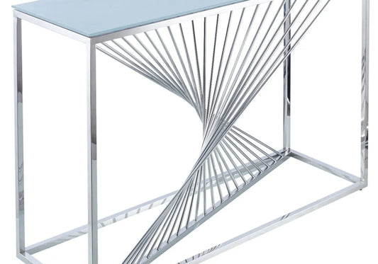 Console design acier chromé et verre blanc | Cael