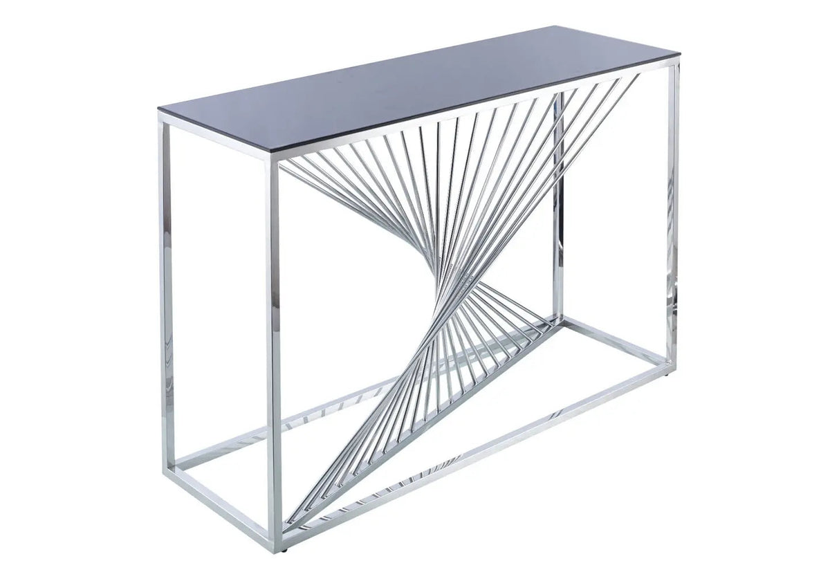 Console design en métal chromé et verre noir | Cael