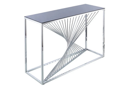 Console design en métal chromé et verre noir | Cael