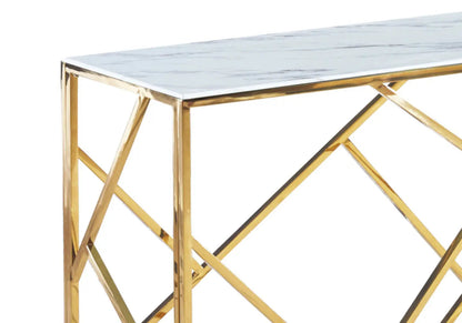 Console design en métal doré et marbre blanc | Zenvia