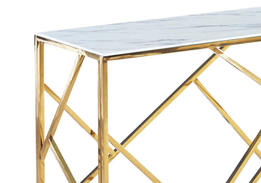 Console design en métal doré et marbre blanc | Zenvia