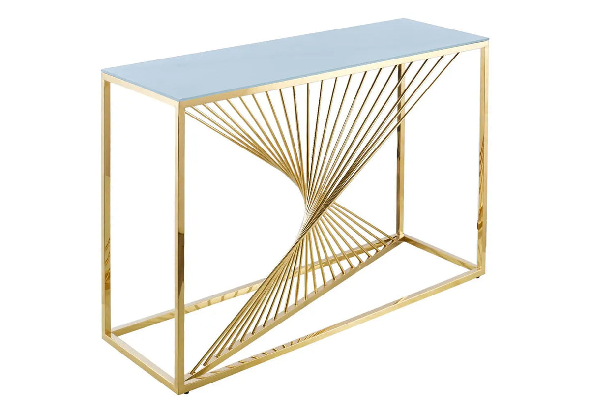 Console design acier doré et verre trempé blanc | Cael