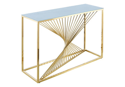 Console design acier doré et verre trempé blanc | Cael