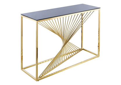 Console design en métal doré et verre trempé noir | Cael