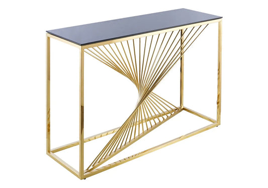 Console design en métal doré et verre trempé noir | Cael