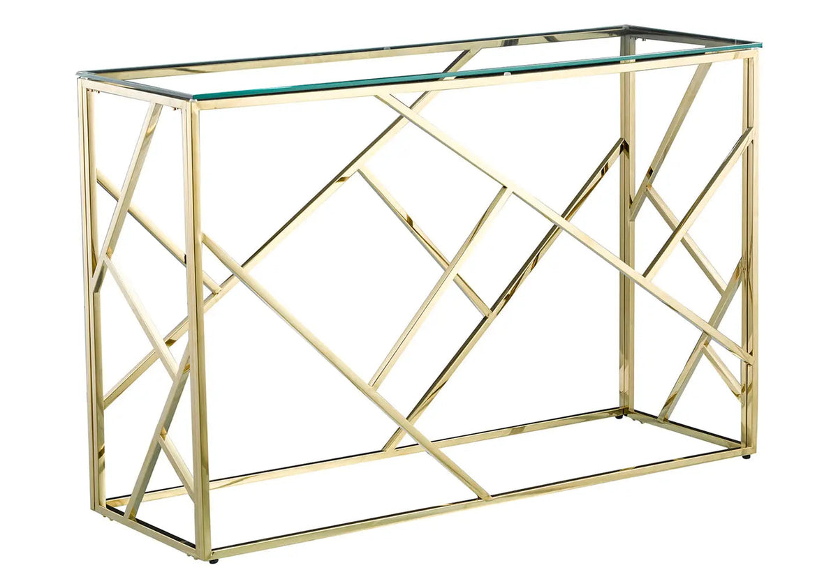 Console design en métal doré et verre trempé | Zenvia