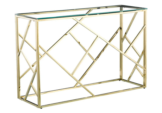 Console design en métal doré et verre trempé | Zenvia