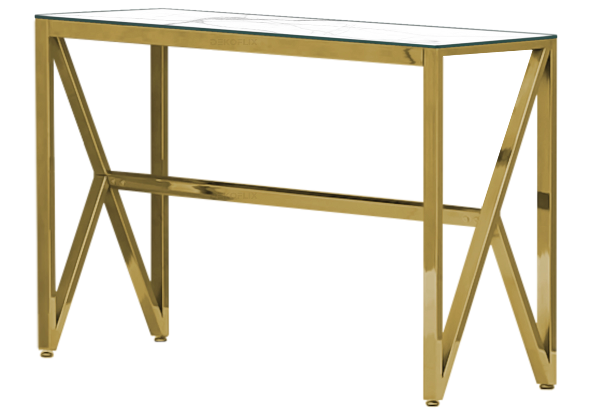 Console d'entrée dorée et plateau marbre blanc | Kiro