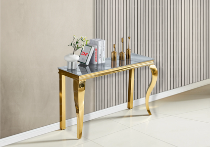 Console d'entrée design marbre gris et acier doré | Halo