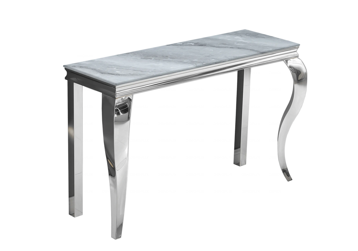 Console d'entrée design marbre gris et argent | Halo