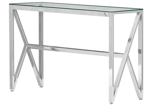 Console argentée d'entrée verre et acier chromé | Kiro