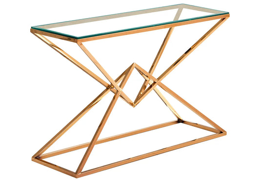 Console dorée design acier et verre trempé | Kaelo