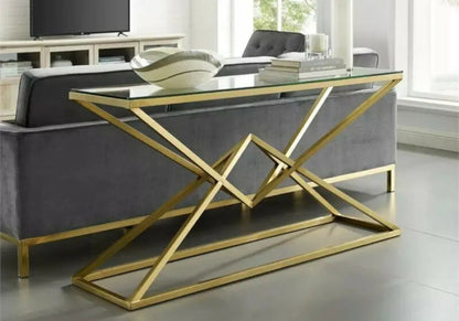 Console dorée design acier et verre trempé | Kaelo