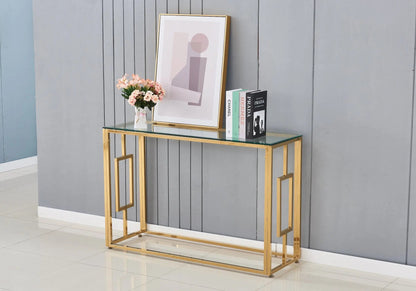 Console dorée verre trempé de salon moderne | Zelix