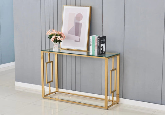 Console dorée verre trempé de salon moderne | Zelix