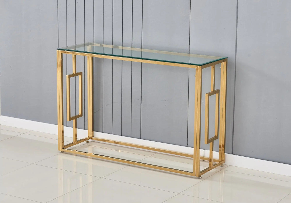 Console dorée verre trempé de salon moderne | Zelix