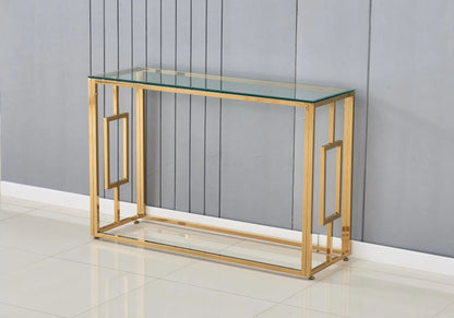 Console dorée verre trempé de salon moderne | Zelix