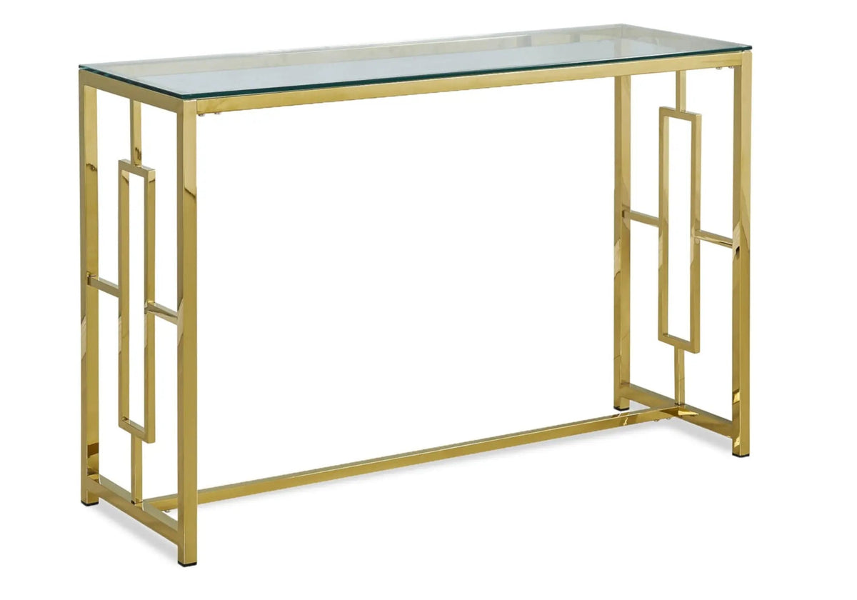 Console dorée verre trempé de salon moderne | Zelix