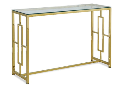 Console dorée verre trempé de salon moderne | Zelix