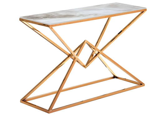 Console baroque en métal doré et marbre beige | Kaelo