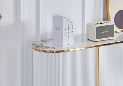 Buffet ovale cannelé effet marbre beige doré | Luma