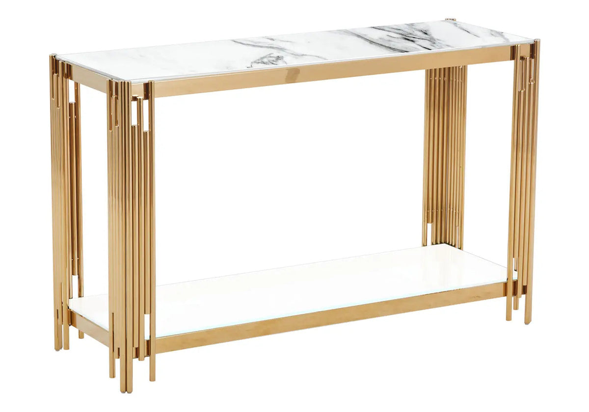 Console acier doré et effet marbre blanc | Zalys