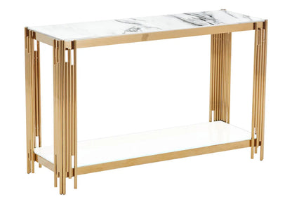 Console acier doré et effet marbre blanc | Zalys