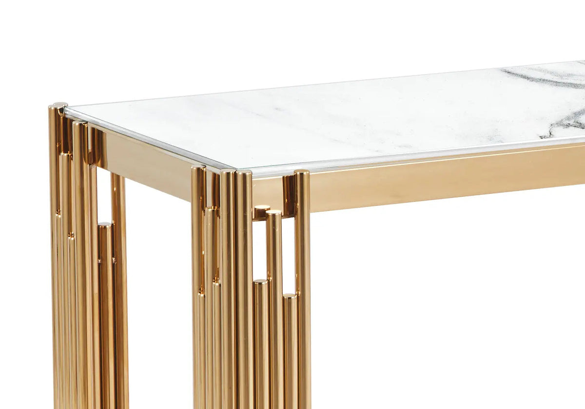 Console acier doré et effet marbre blanc | Zalys