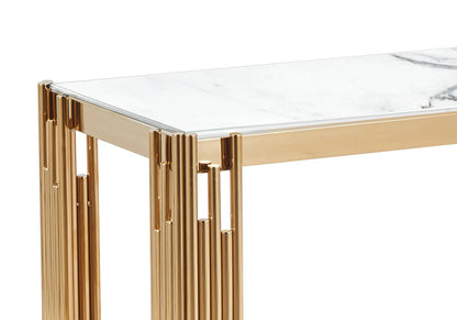 Console acier doré et effet marbre blanc | Zalys