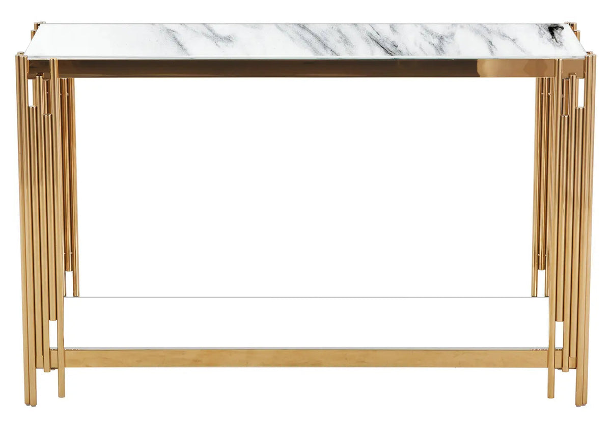 Console acier doré et effet marbre blanc | Zalys