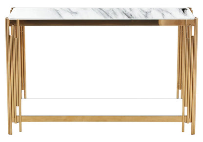 Console acier doré et effet marbre blanc | Zalys