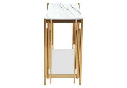 Console acier doré et effet marbre blanc | Zalys