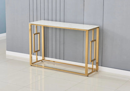 Console de salon marbre blanc et métal doré | Zelix