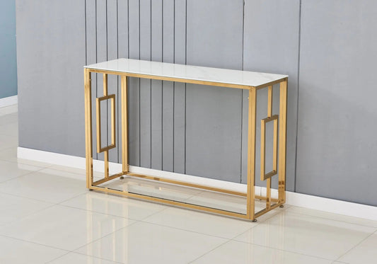 Console de salon marbre blanc et métal doré | Zelix