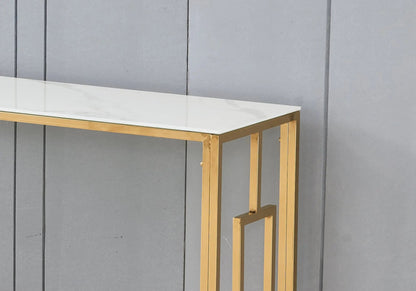 Console de salon marbre blanc et métal doré | Zelix