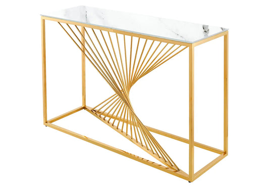 Console acier doré et verre effet marbre blanc | Cael