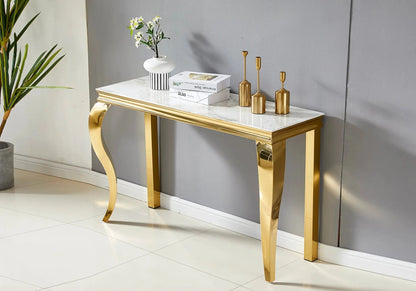 Console dorée avec plateau effet marbre blanc | Solix