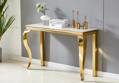 Console dorée avec plateau effet marbre blanc | Solix