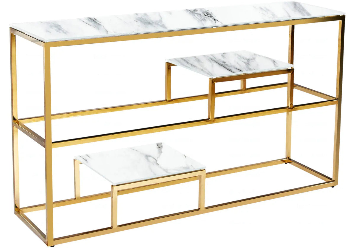 Meuble console dorée marbre blanc moderne | Kineo