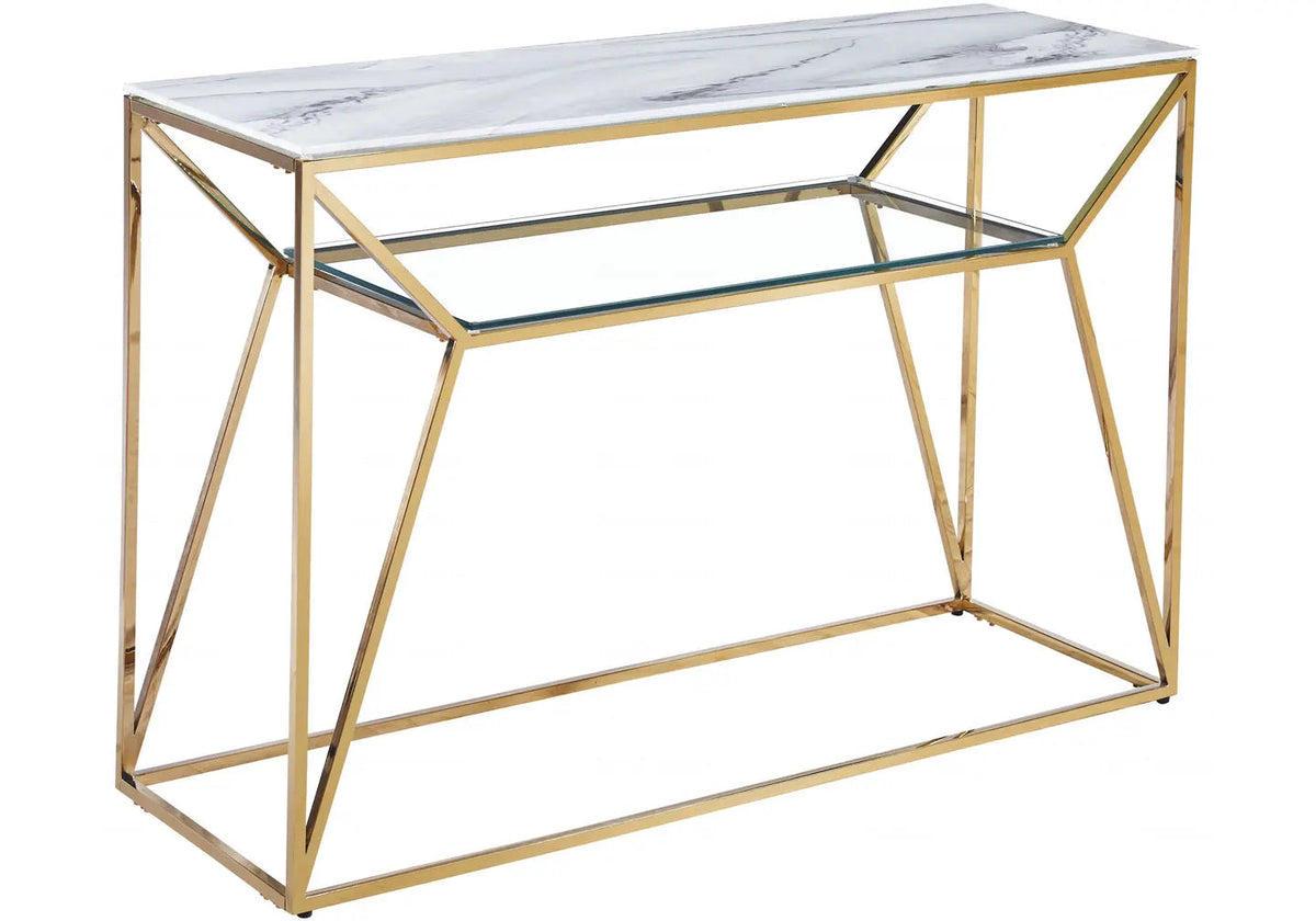 Console moderne dorée et marbre blanc pour le salon | Orivo