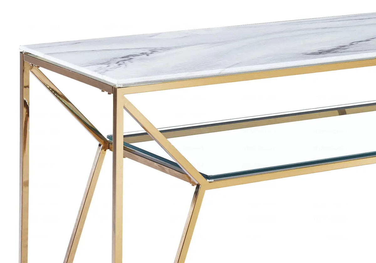 Console moderne dorée et marbre blanc pour le salon | Orivo