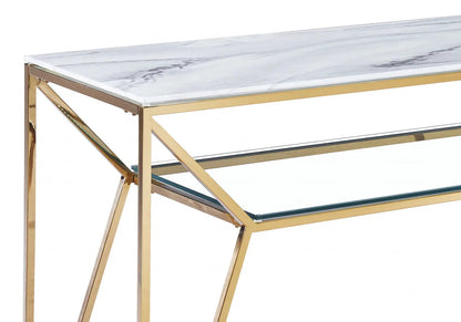 Console moderne dorée et marbre blanc pour le salon | Orivo