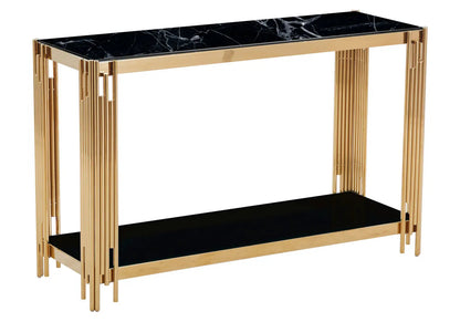 Console dorée verre trempé effet marbre noir | Zalys