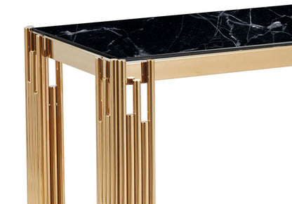 Console dorée verre trempé effet marbre noir | Zalys